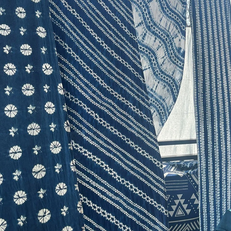 Indigo Blue Tie-Dye Cotton Fabric Drape