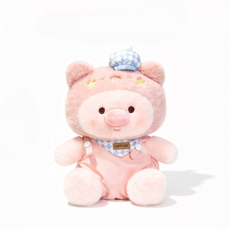 12" Cute Pink Pig Plush Toy with Scarf & Cap