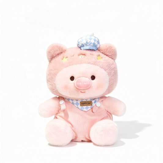 Peluche cochon rose adorable de 30 cm avec écharpe et bonnet