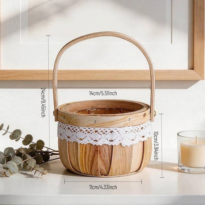 Mini Wood-Chip Flower Basket with Lace Trim