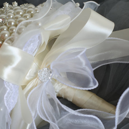 Luxury Pearl Wedding Bouquet with Swan Tiara