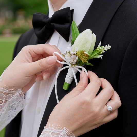 Elegant White Tulip Boutonniere for Groom