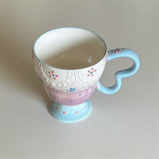 Lace Relief Ceramic Footed Mug