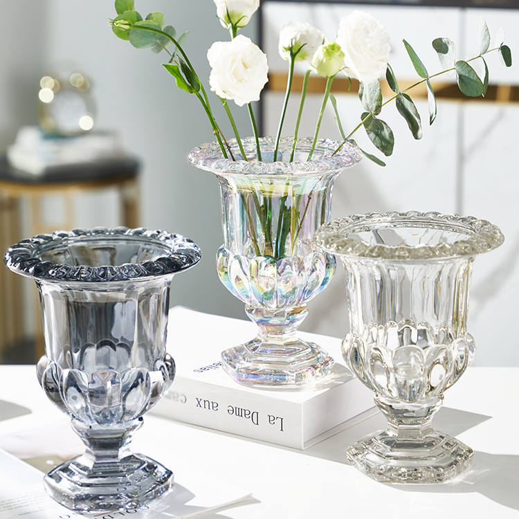 Pedestal Vintage Crystal Glass Urn Small Vase