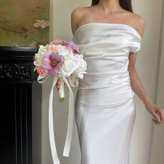 Real Touch Tulip & Rose Artificial Bridal Bouquet