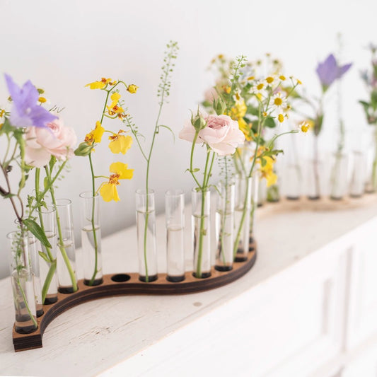 S-Shaped Test Tube Vase with Wooden Base
