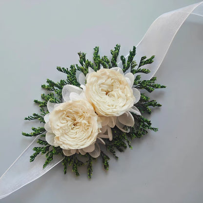Minimal Preserved White Rose Boutonniere & Corsage