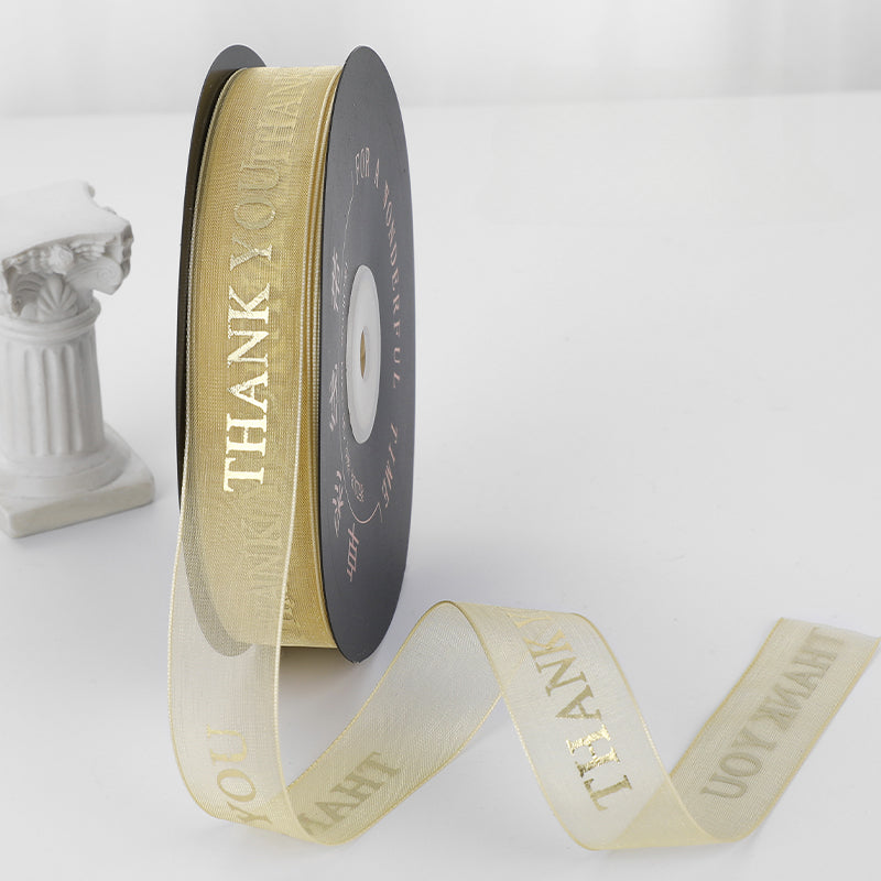 THANK YOU Gold Letters Organza Ribbon (20mmx49Yd)