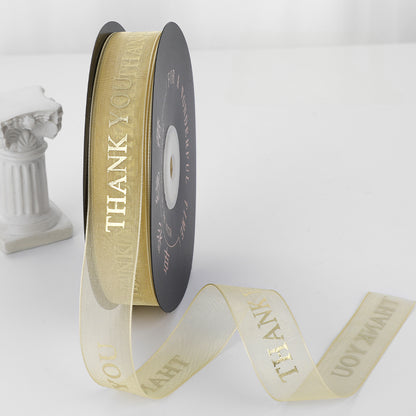 THANK YOU Gold Letters Organza Ribbon (20mmx49Yd)