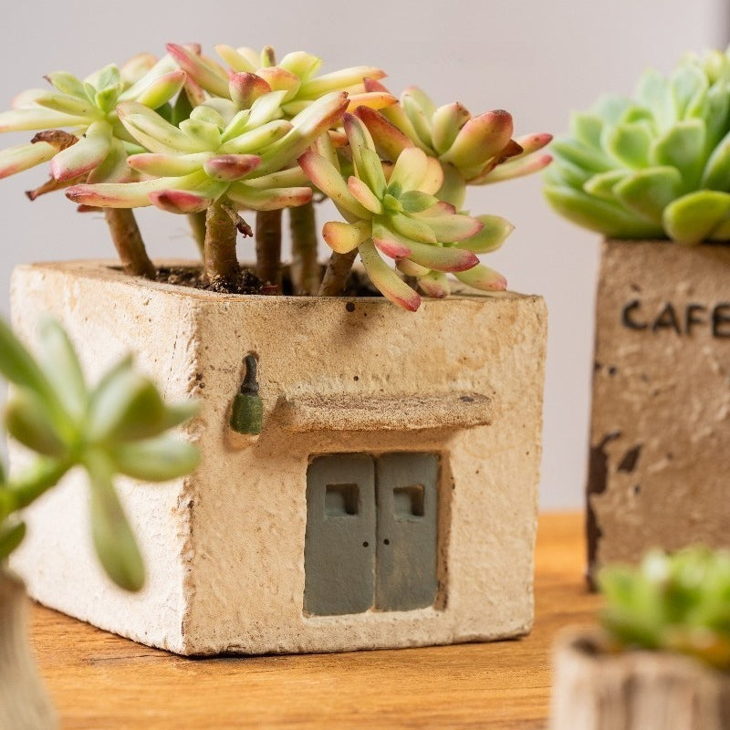 Whimsical Cozy Cafe Ceramic Planter Pot
