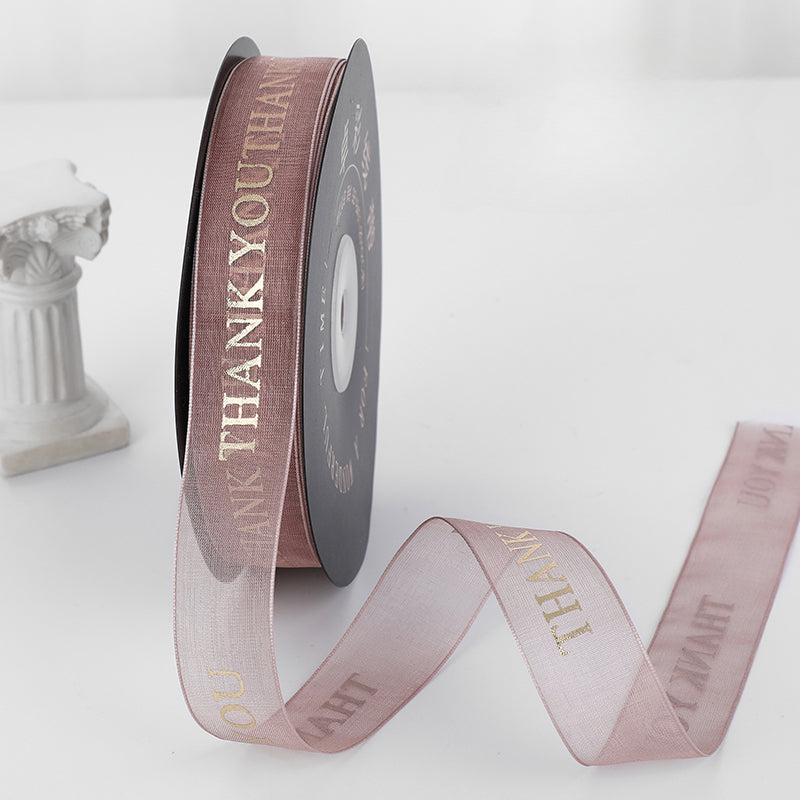 THANK YOU Gold Letters Organza Ribbon (20mmx49Yd)