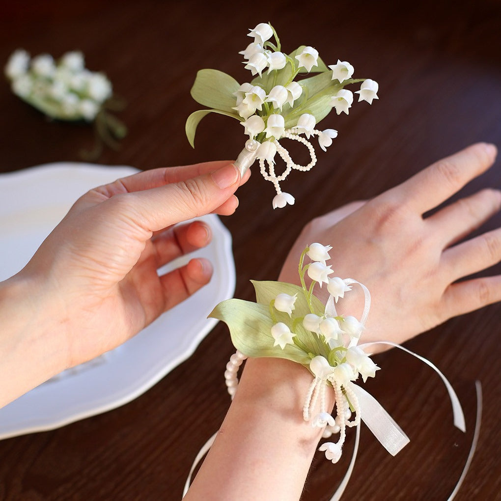 Lily of the Valley Boutonniere Wrist Corsage Set