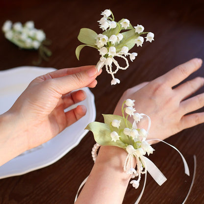Lily of the Valley Boutonniere Wrist Corsage Set