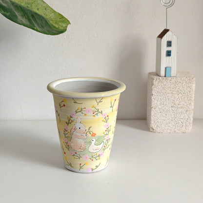 Whimsical Bunny & Duckling Ceramic Planter