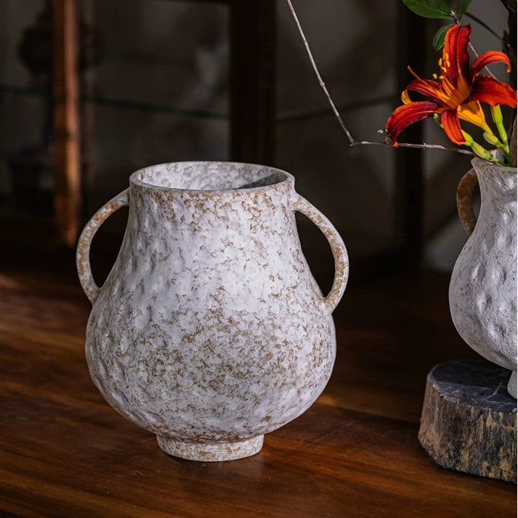 Rustic Textured Ceramic Vase with Handles