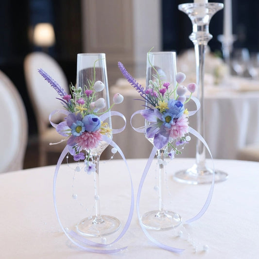 Lavender Artificial Flower Champagne Flute Decor (Set of 2)