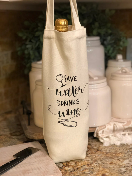Minimalist Beige Canvas Wine Gift Bag