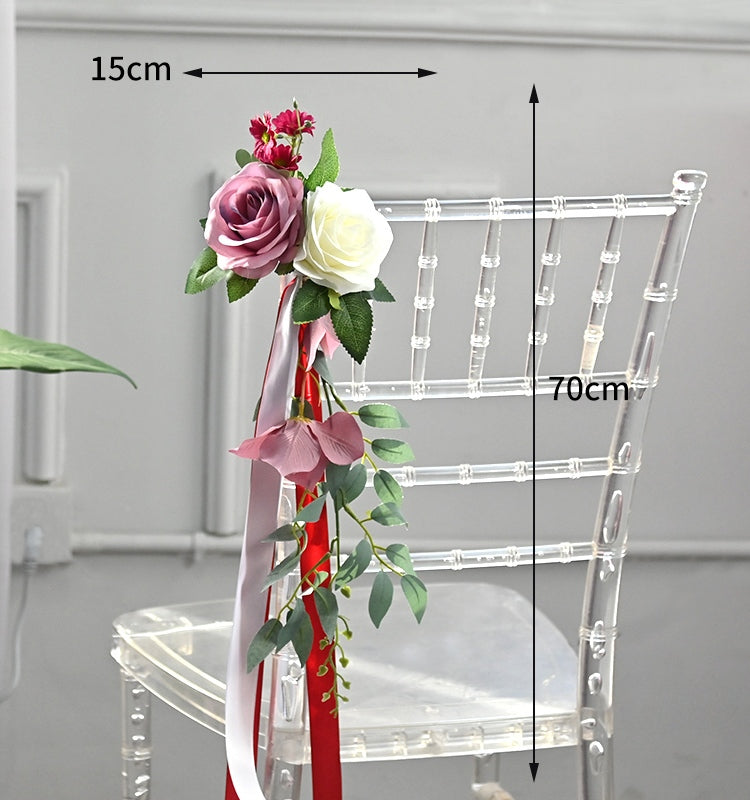 Artificial Flowers with Long Ribbon for Chair Decor