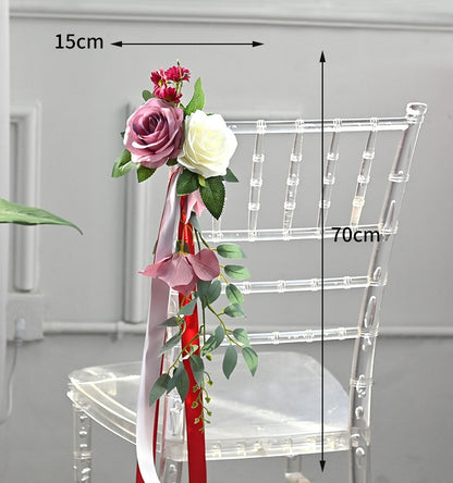 Artificial Flowers with Long Ribbon for Chair Decor