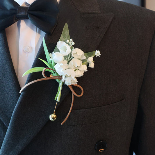 Lily of the Valley Wrist Corsage Boutonniere Set