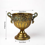 Load image into Gallery viewer, Antique Gold Metal Urn Planter Trumpet Vase