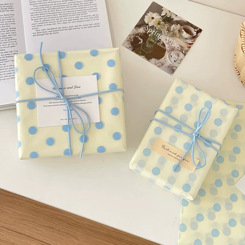 Cream Blue Polka Dot Tissue Paper Pack 50