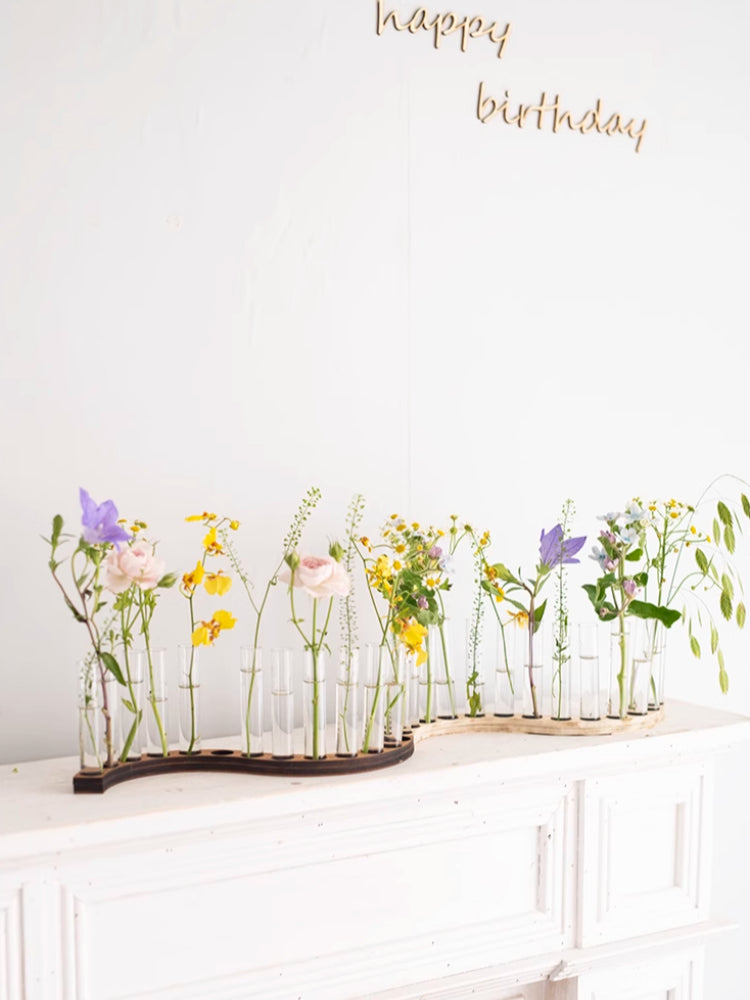 S-Shaped Test Tube Vase with Wooden Base