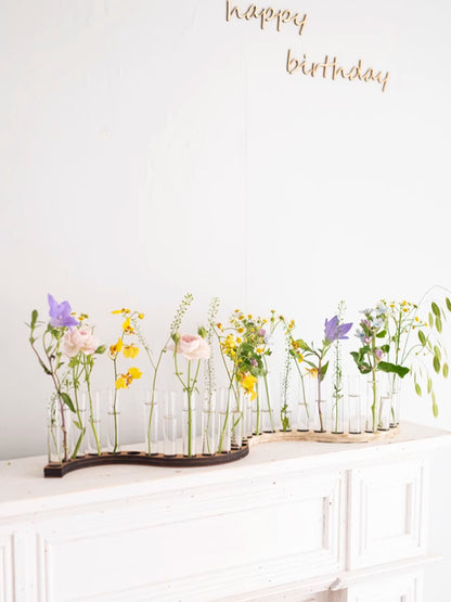 S-Shaped Test Tube Vase with Wooden Base