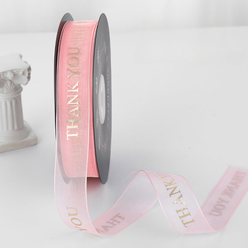 THANK YOU Gold Letters Organza Ribbon (20mmx49Yd)