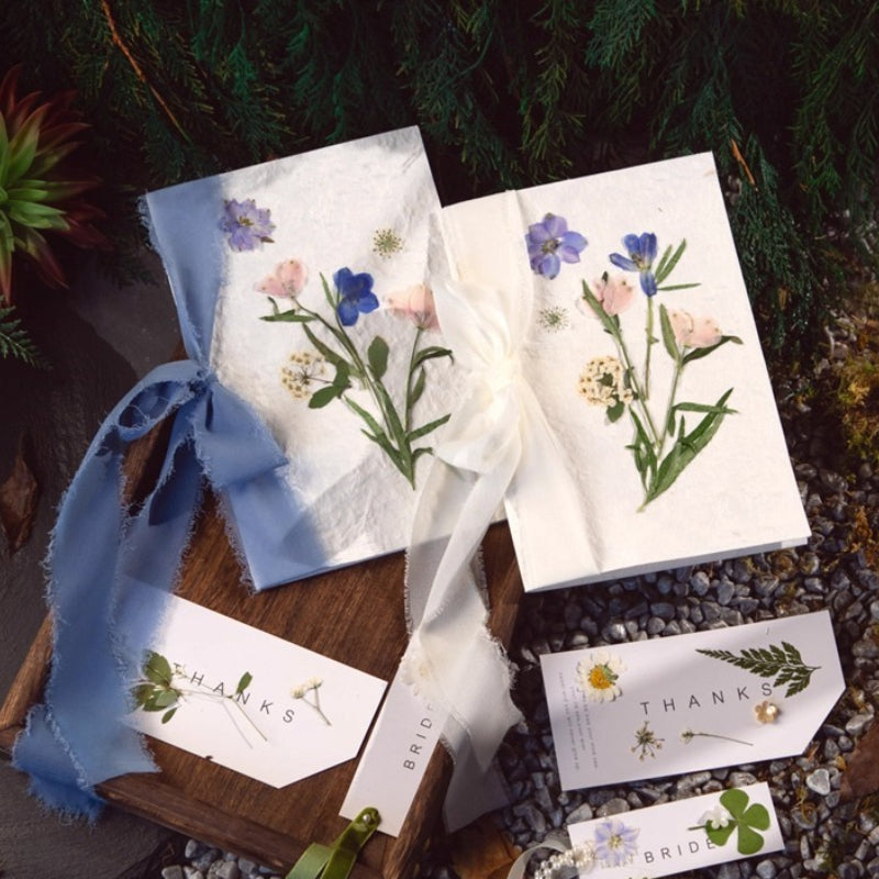 Real Dried Pressed Flower Wedding Vow Cards (Set of 2)