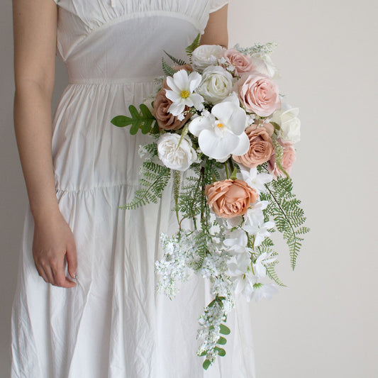 Terracotta & Dusty Rose Cascading Bridal Bouquet