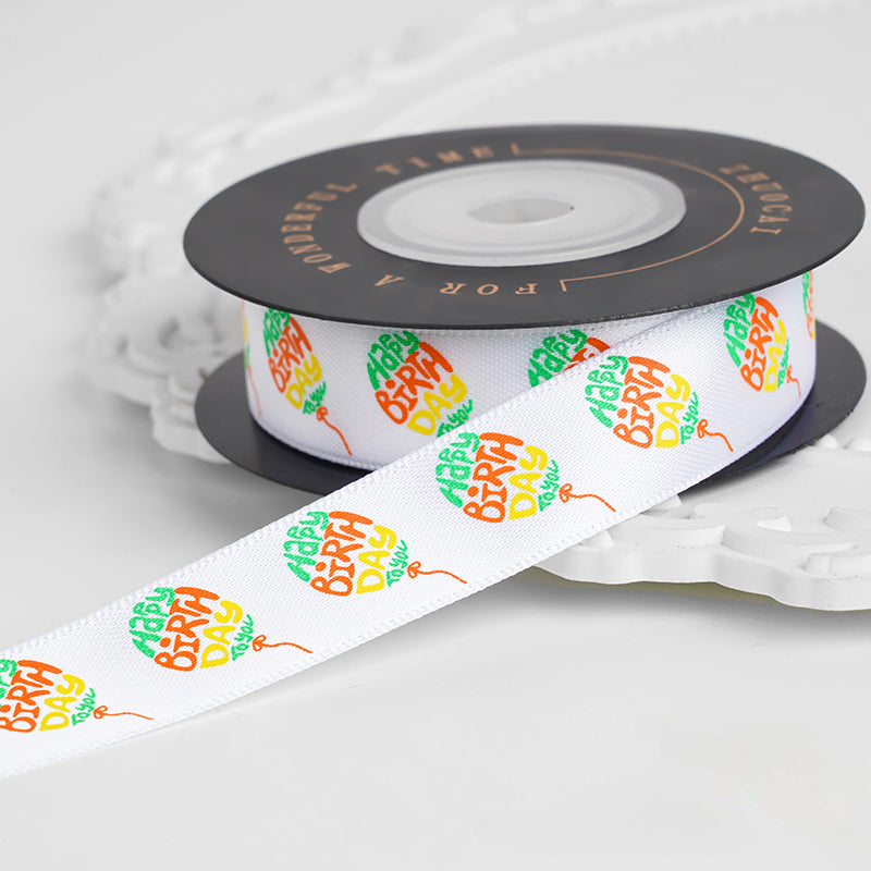 Happy Birthday Satin Ribbon (16mmx10Yd)