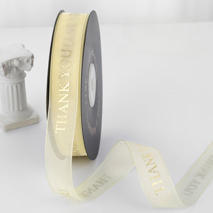 THANK YOU Gold Letters Organza Ribbon (20mmx49Yd)