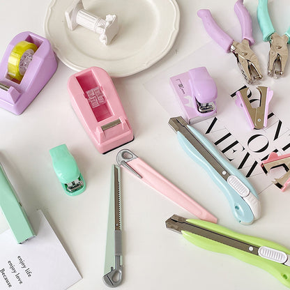 Macaron Color Stapler Tape Dispenser Hole Puncher