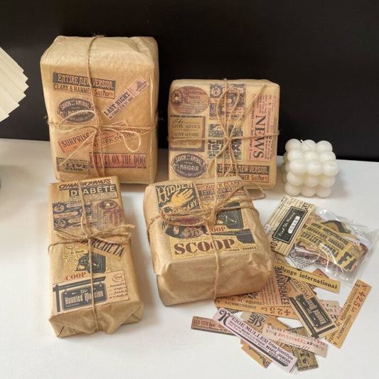 Vintage Kraft Tissue Paper with Stickers Pack 50