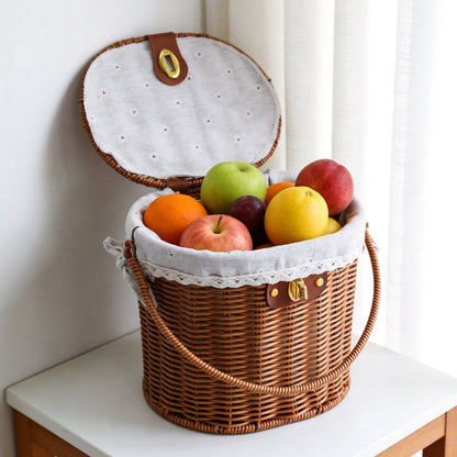 Oval Faux Wicker Gift Basket with Lid & Lock