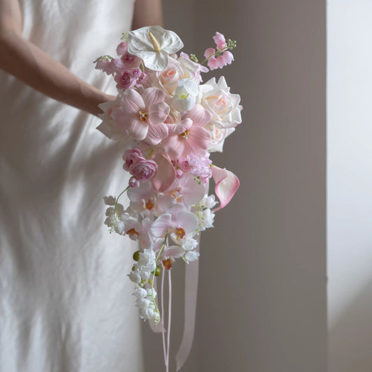 Romantic Pink Cascading Bridal Bouquet