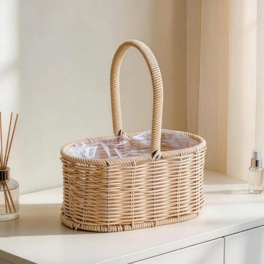 Oval Wicker Flower Basket with High Handle
