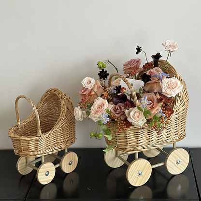 Panier à fleurs pour poussette de bébé en rotin