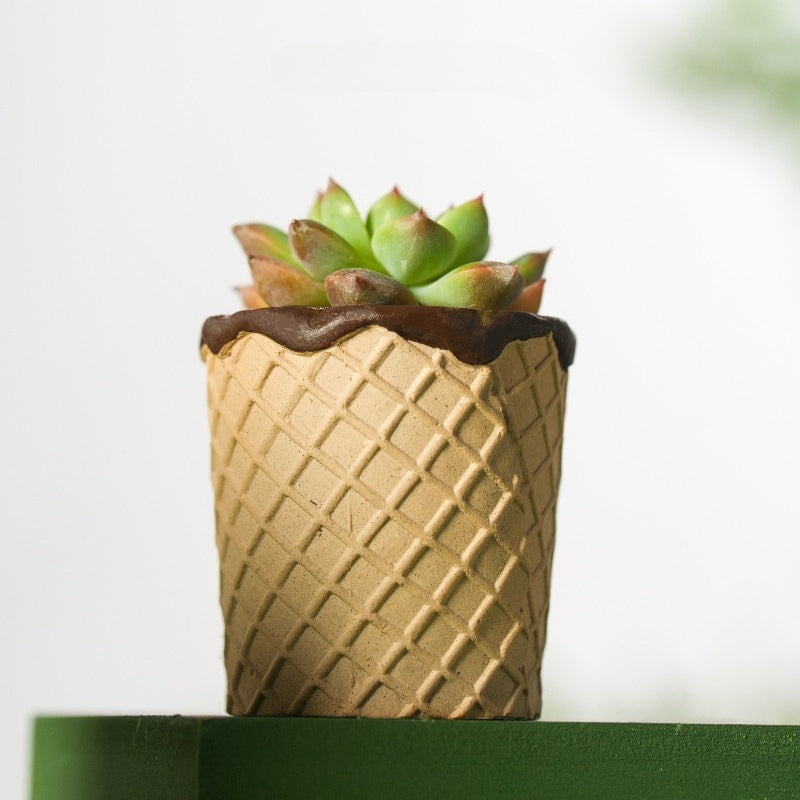 Chocolate Waffle Cone Ceramic Planter