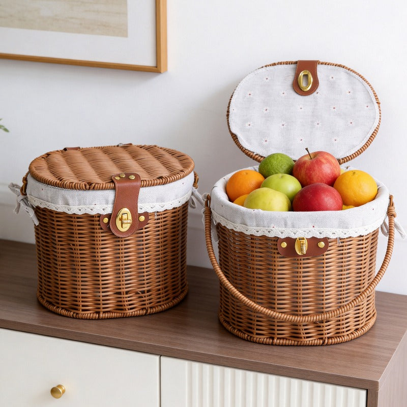 Oval Faux Wicker Gift Basket with Lid & Lock
