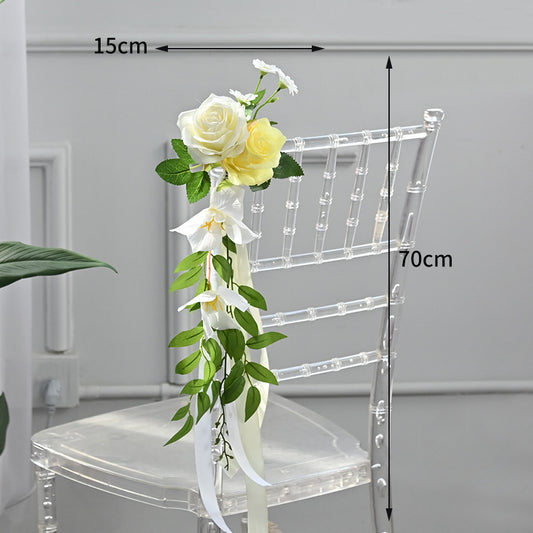 Fleurs artificielles avec long ruban pour décoration de chaise