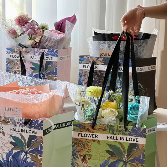 Tropical Wide Bottom Square Gift Bags Pack 10