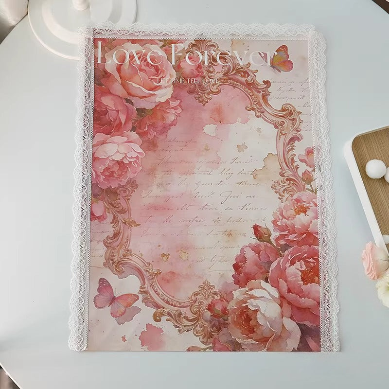 5pcs Vintage Lace-Trim Flower Wrap Paper (36x48cm)