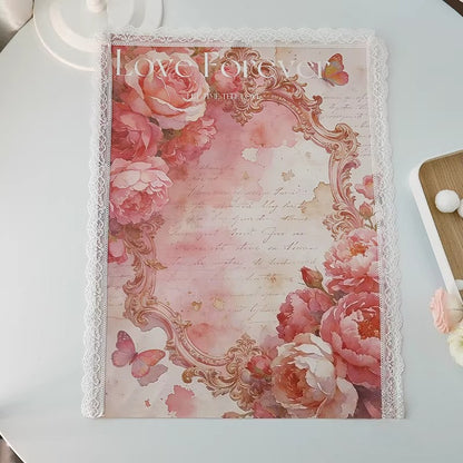 5pcs Vintage Lace-Trim Flower Wrap Paper (36x48cm)