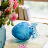 Load image into Gallery viewer, Elegant Blue Ruffled Rim Glass Vase