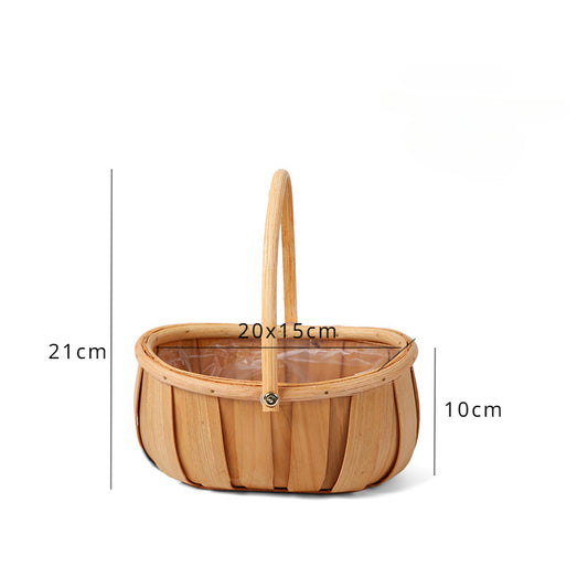 Oval Wooden Flower Basket with Plastic Liner