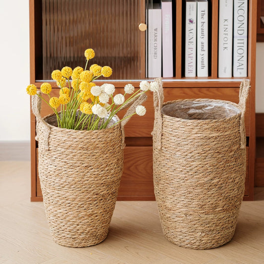 Tall Seagrass Woven Basket with Handles