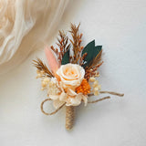 Load image into Gallery viewer, Orange Preserved Rose Boutonniere &amp; Wrist Corsage