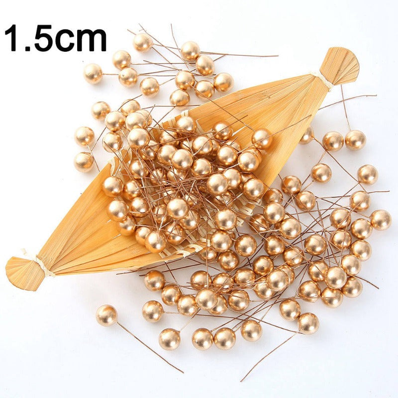 50pcs Artificial Mini Holly Berries on Wire